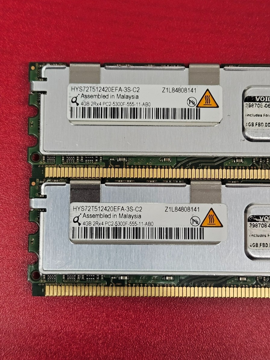 Qimonda HYS72T512420EFA-3S-C2, PC2-5300 DDR2-667MHz ECC, Lot of 2 4GB Sticks