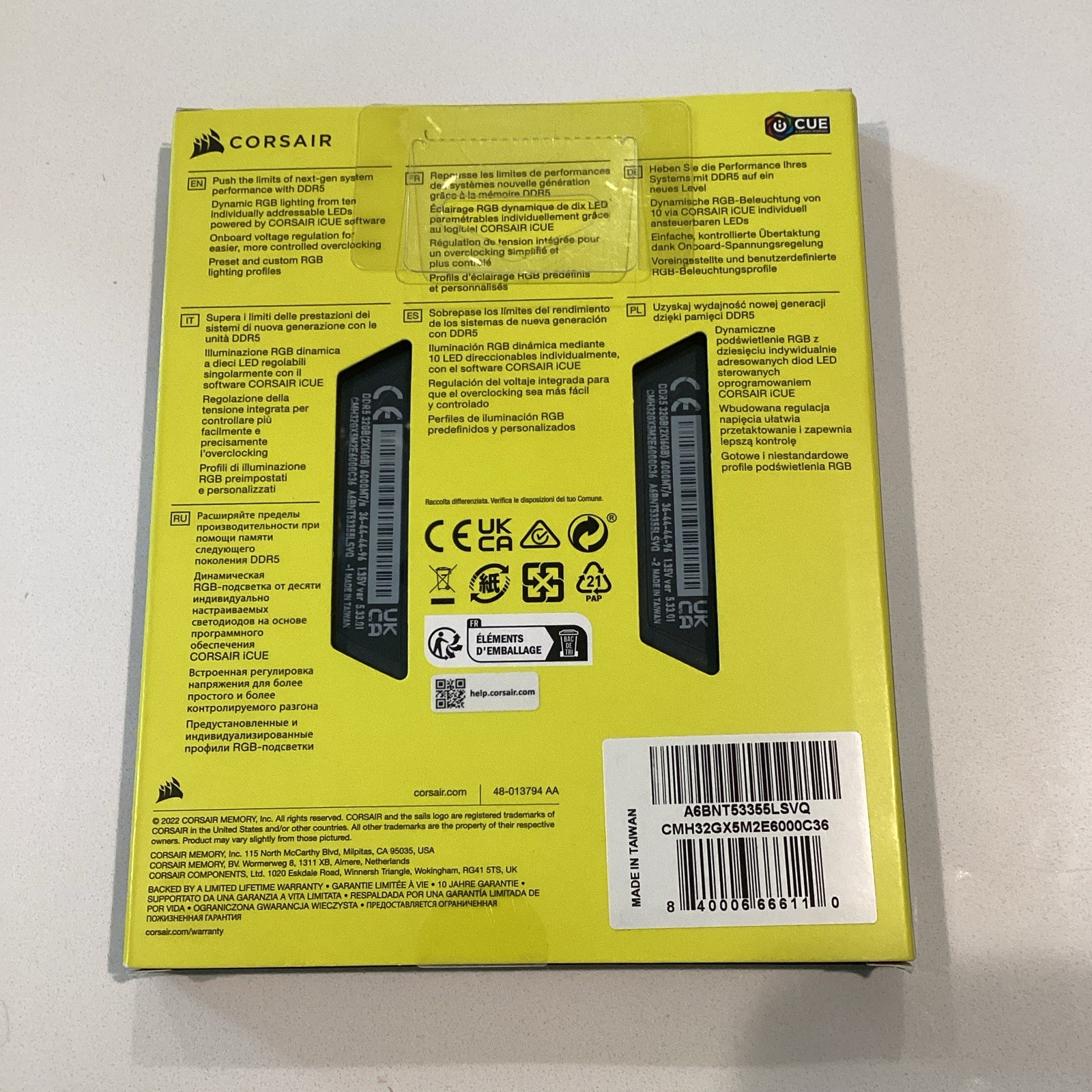 Corsair Vengeance RGB DDR5 32GB (2x16GB) DDR5-6000 DIMM Intel XMP Ready RAM