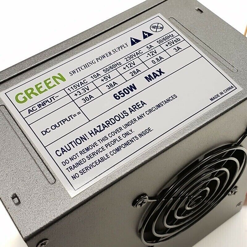 Brand NEW–Green 650w-MAX BLACK Dual Fan ATX Power Supply 20+4Pin, SATA & PCIe