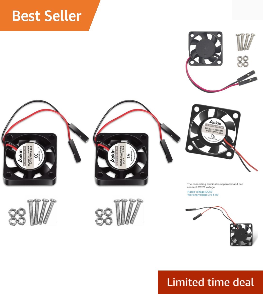 2Pcs 3007 Fan for Raspberry Pi 5 30x30x7mm Cooler Pi Brushless Cooling Case F…