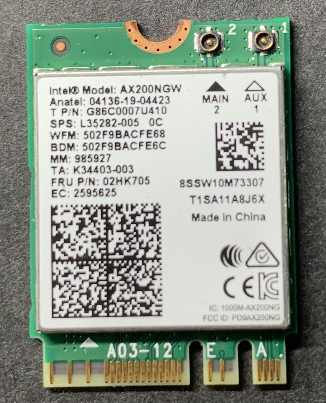 02HK705 intel WiFi 6 AX200NGW Wireless Card Vpro 802.11ax Bluetooth 5.2 Blk Pkg