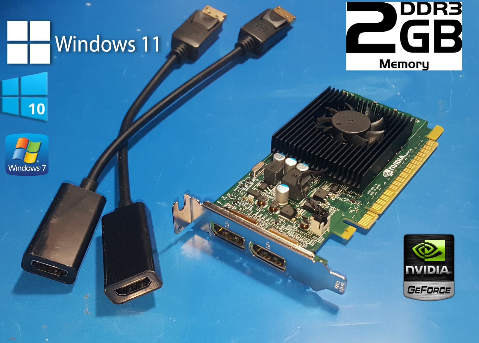 Dell Optiplex 5040 7010 7020 7040 9010 9020 2GB SFF Video Card + HDMI Adapters