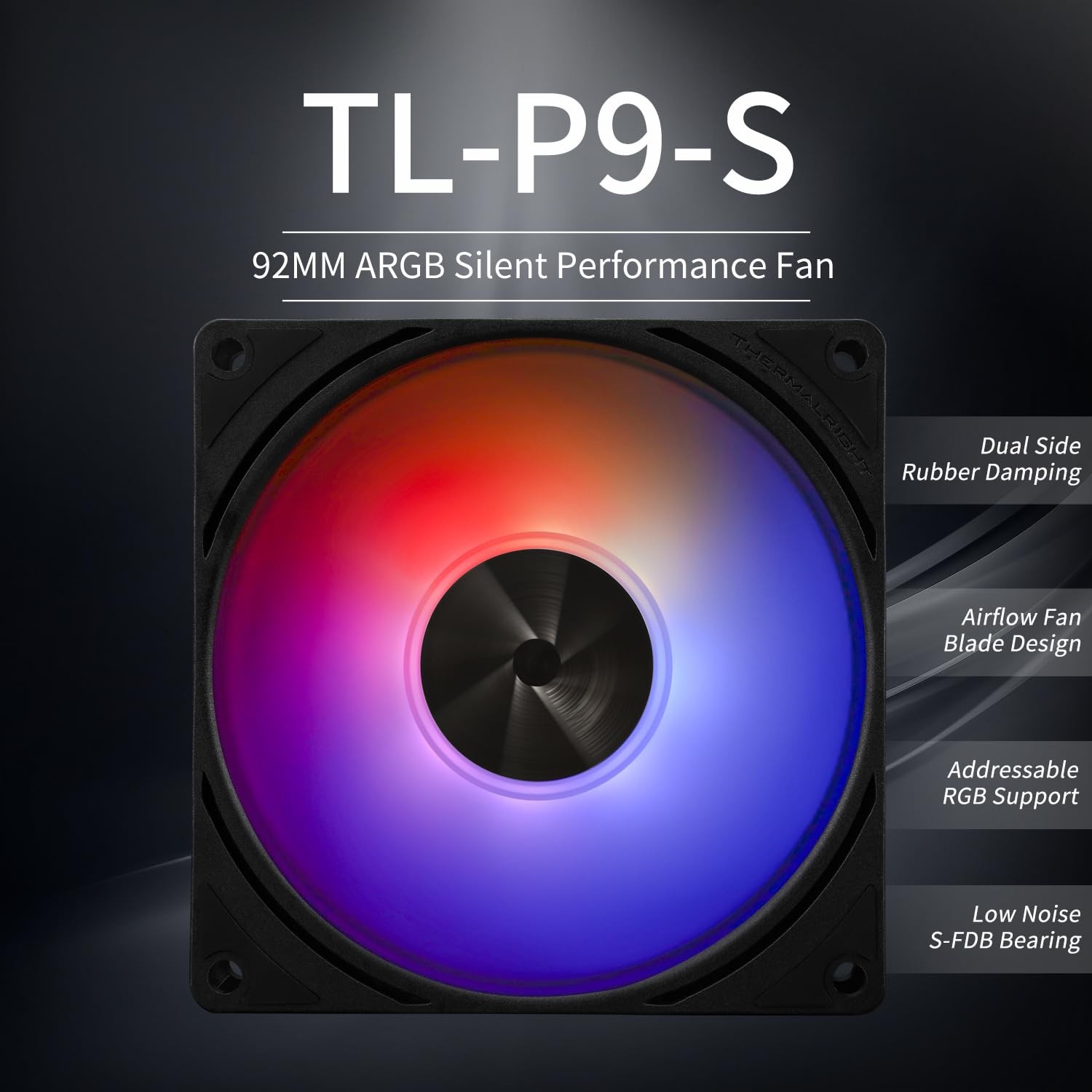 Thermalright TL-P9-S CPU Fan ARGB,PC Case Quiet 4PIN PWM TL-P9-S, BLACK