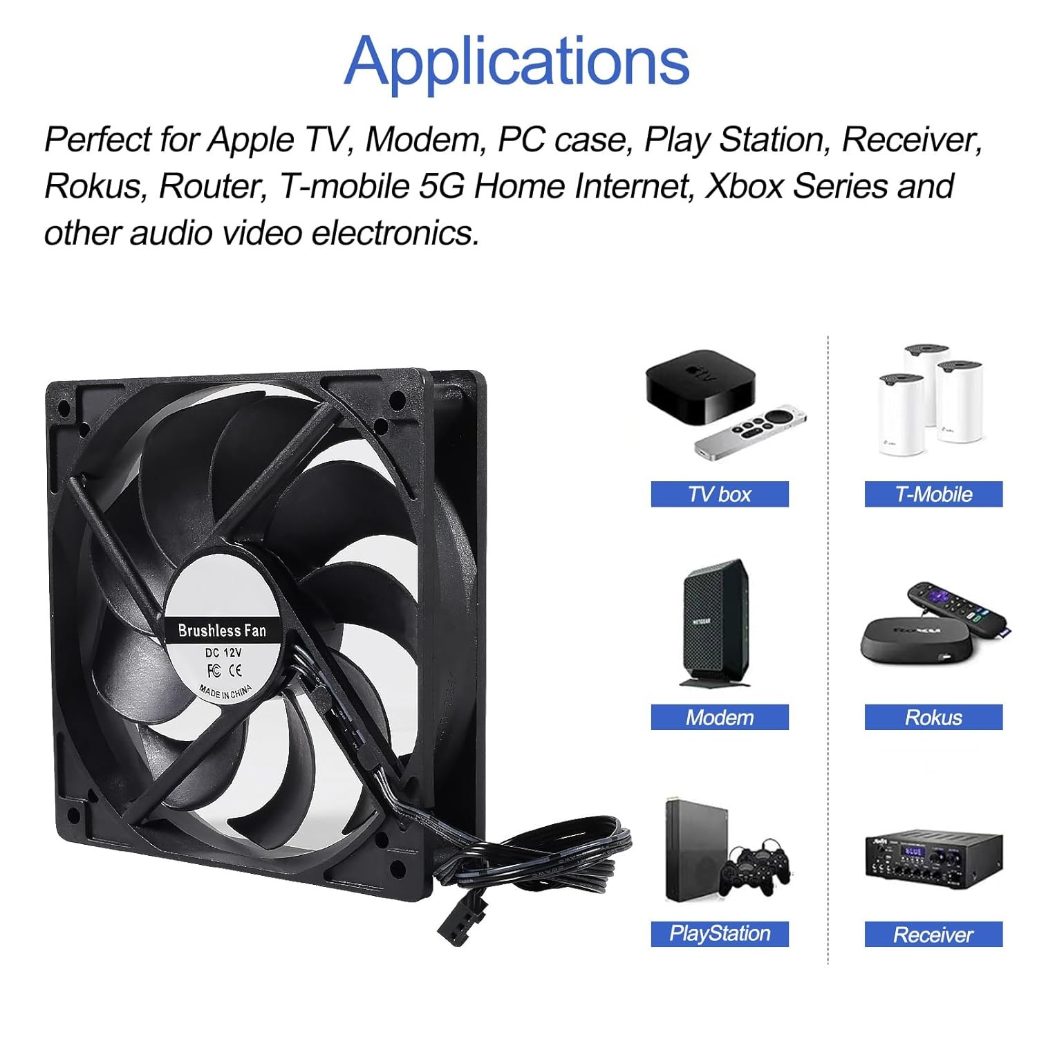 4-Pack 120Mm 120X120X25Mm 12V Black Computer Case Fans High Performance Cooling
