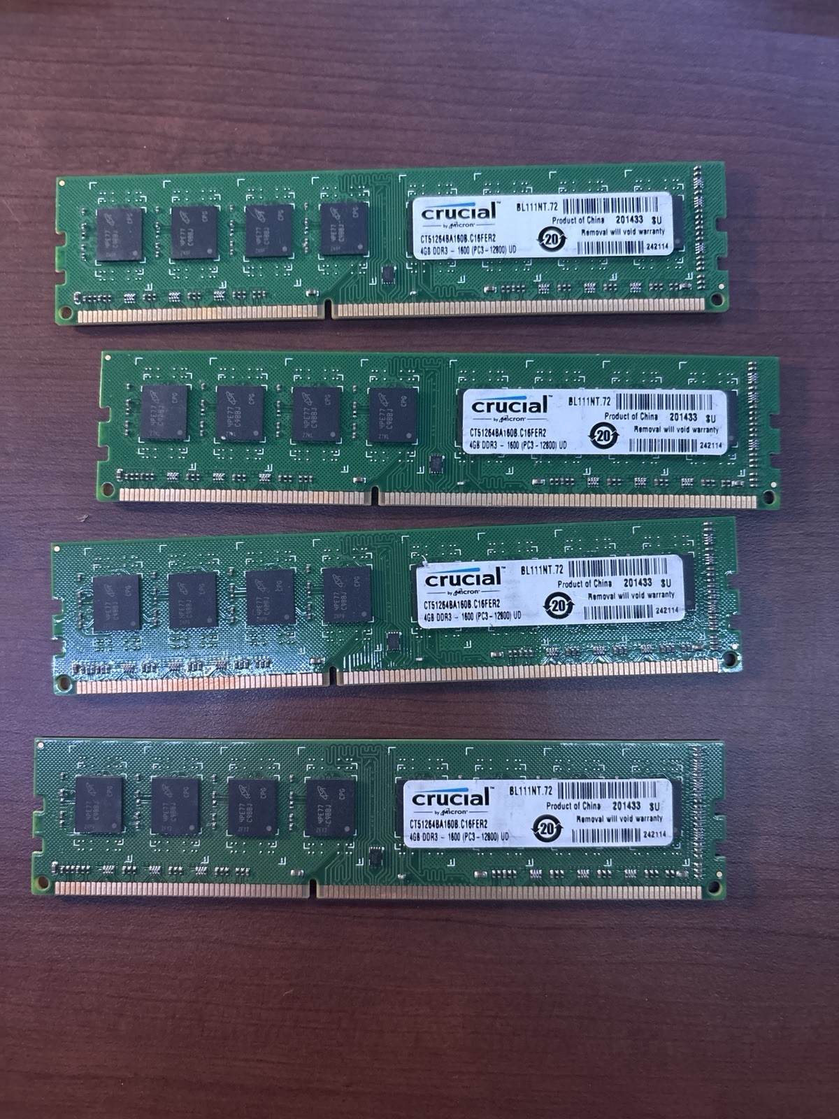 16GB (4x4GB) Crucial DDR3 1600MHz PC3-12800 Desktop RAM UDIMM CT51264BA160B