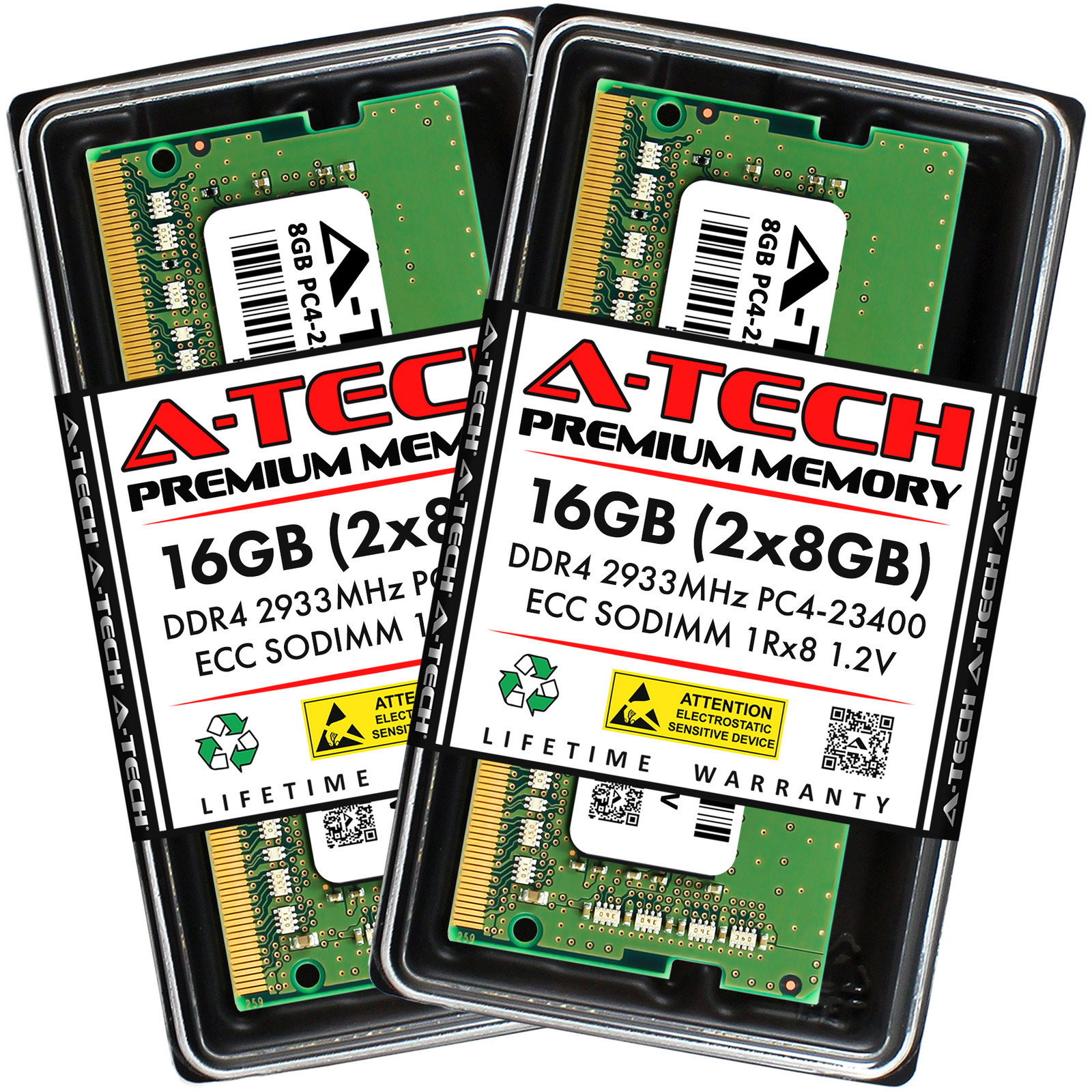 A-Tech 16GB 2x 8GB 1Rx8 PC4-23400 DDR4 2933 MHz ECC SODIMM NAS Memory RAM Kit