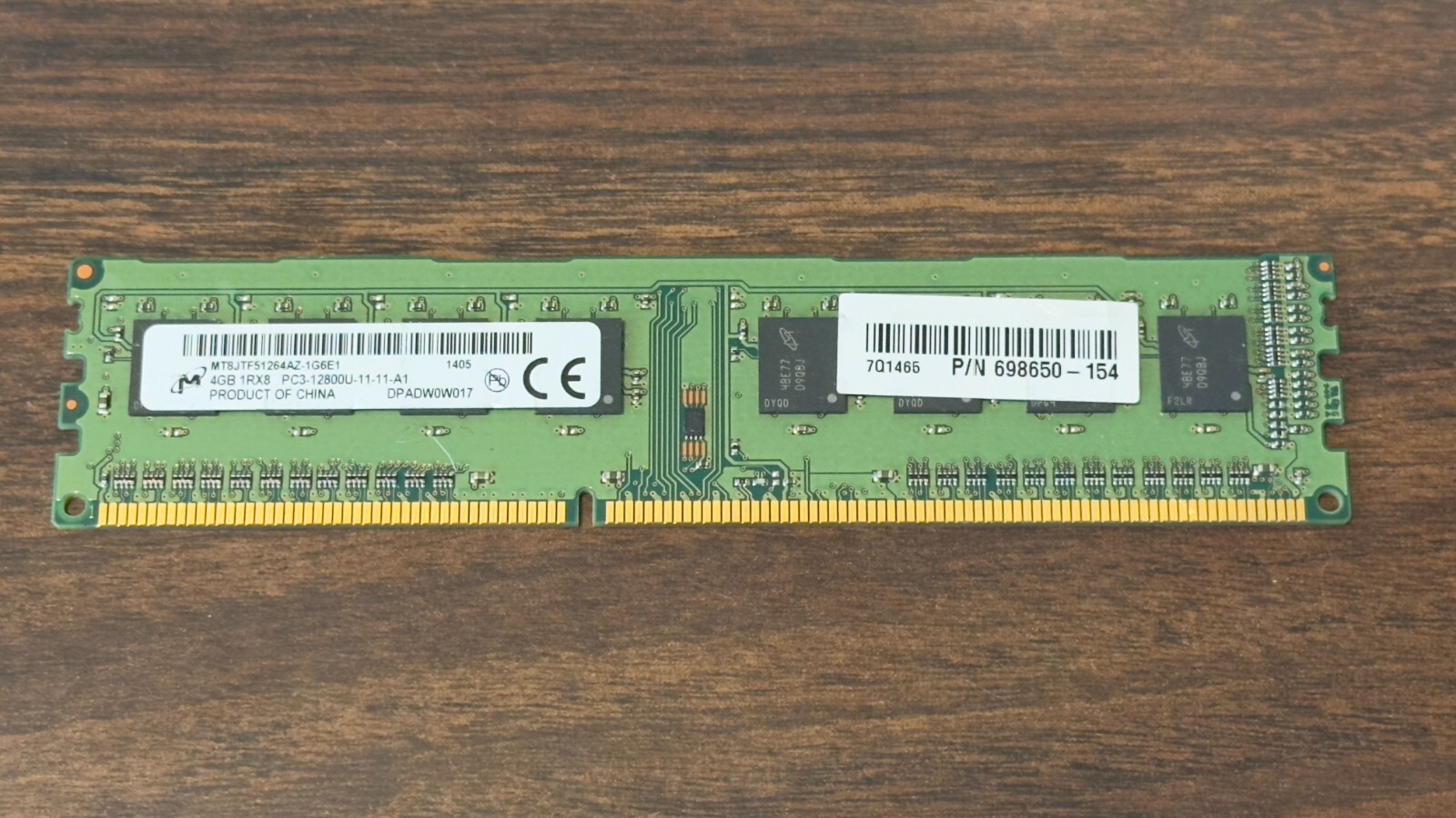 Micron – MT8JTF51264AZ-1G6E1 – 4GB DDR3-1600 PC3-12800U CL11 1.5V 240-pin