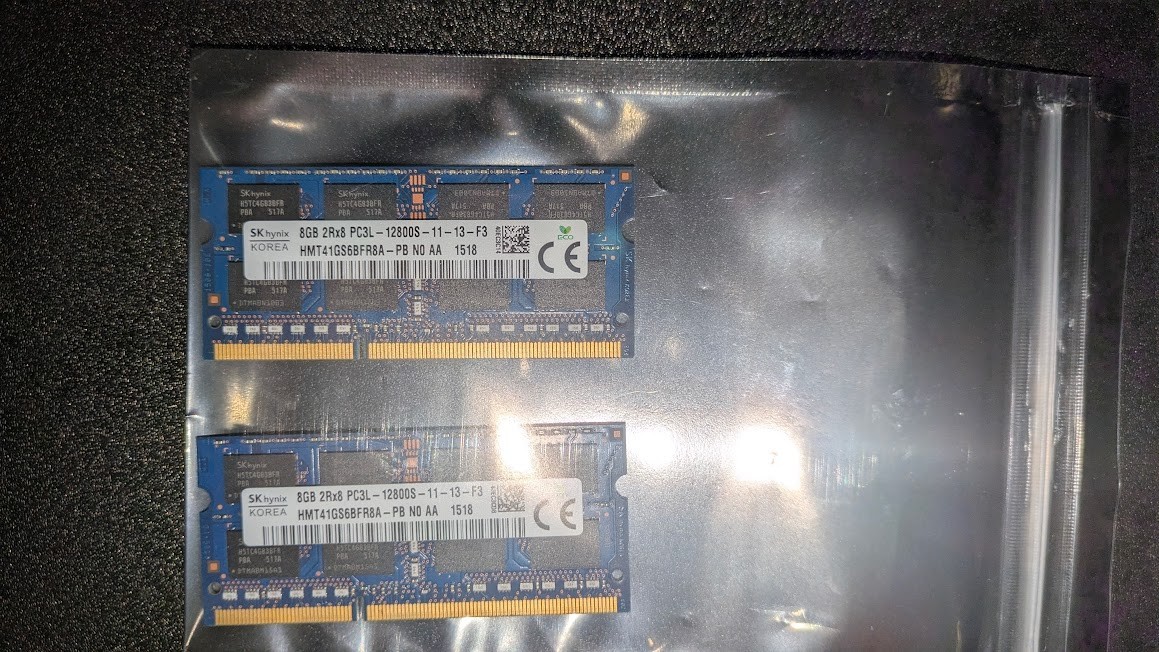 Lot of 2 SK Hynix 8GB 2Rx8 PC3L-12800S HMT41GS6BFR8A-PB, DDR3 Laptop RAM