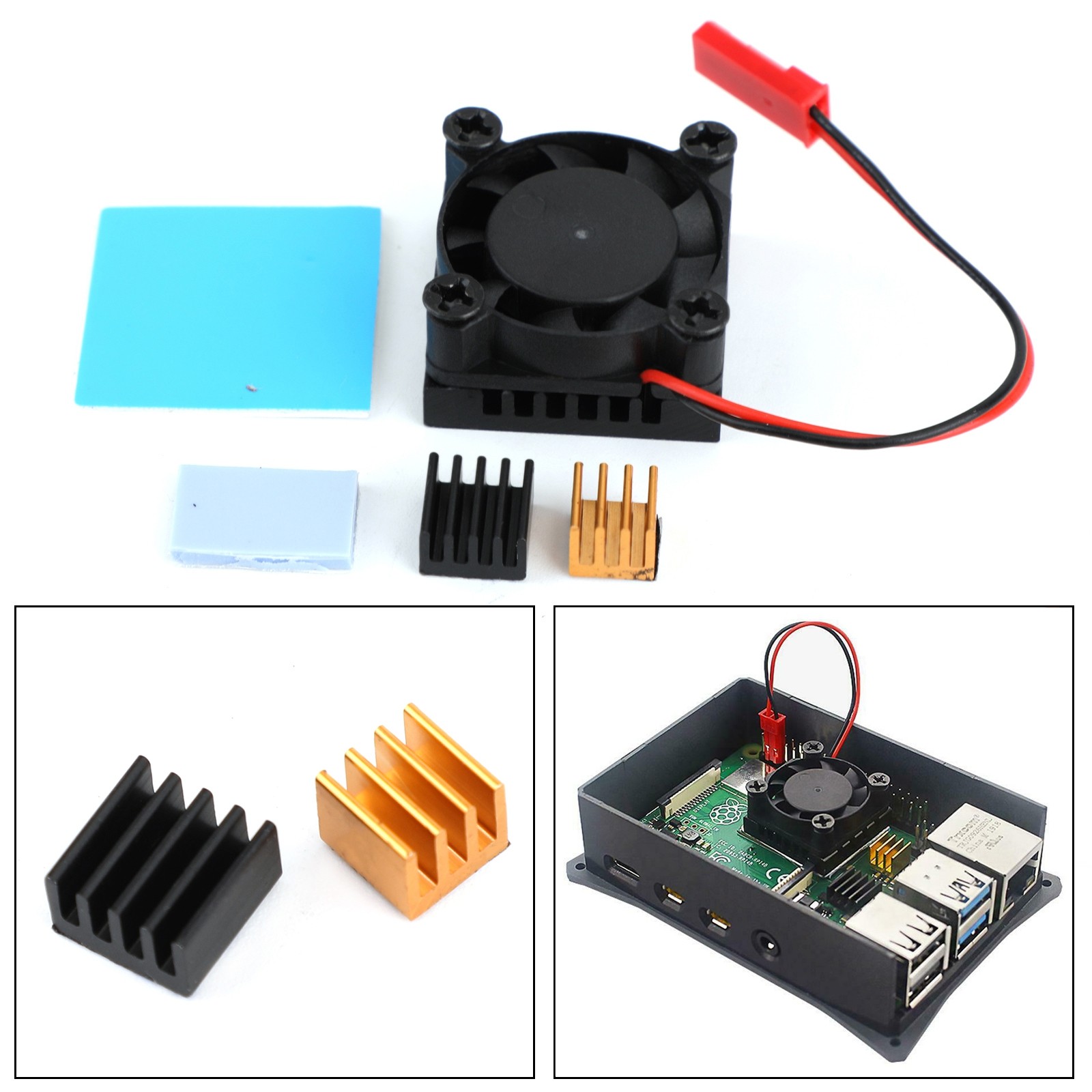 Fan Square Cooling Fan with Heatsink Cooler Kit For Raspberry Pi 4 Model B 3B+