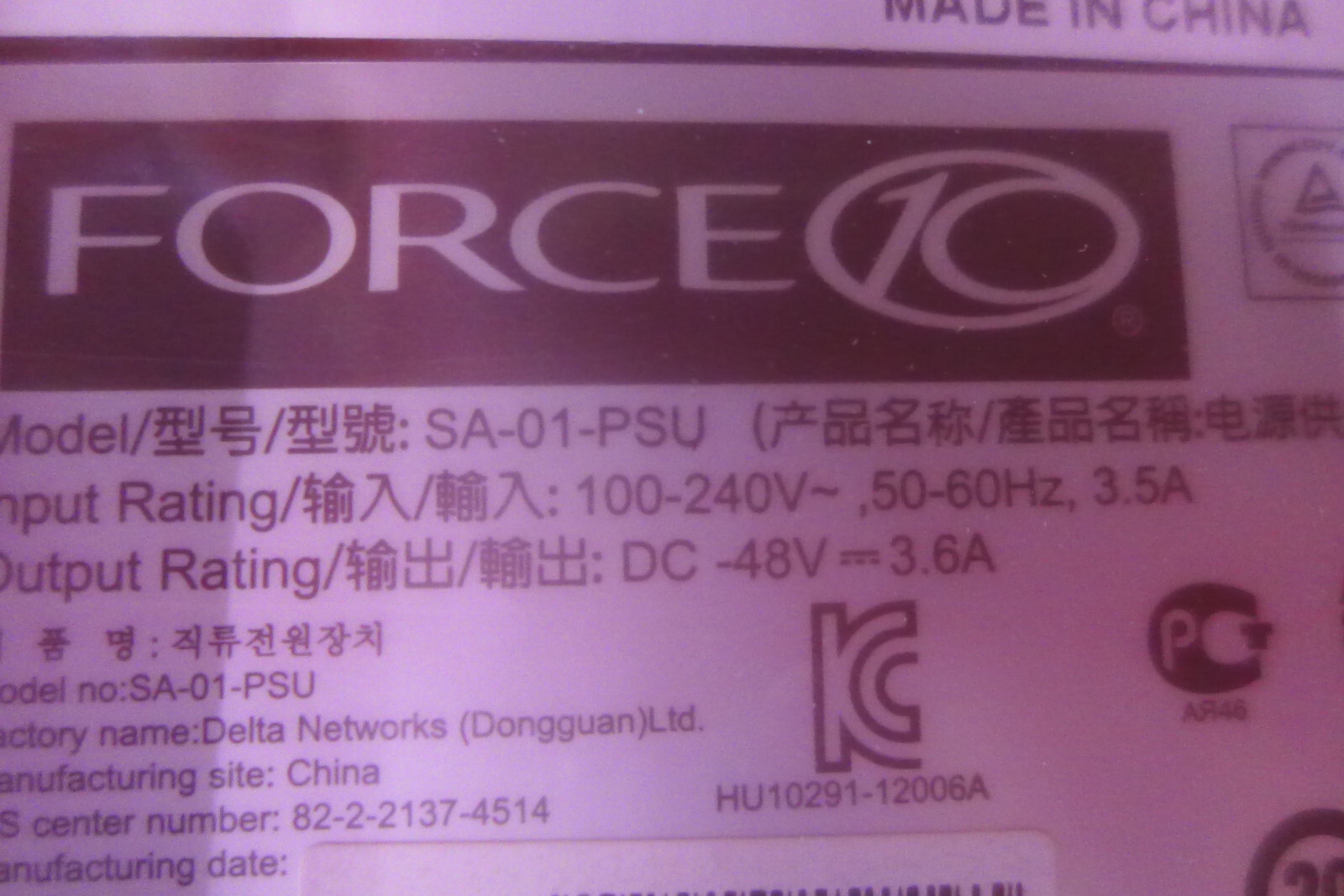 NEW Dell Force10 48V Power Supply SA-01-PSU 70GH2