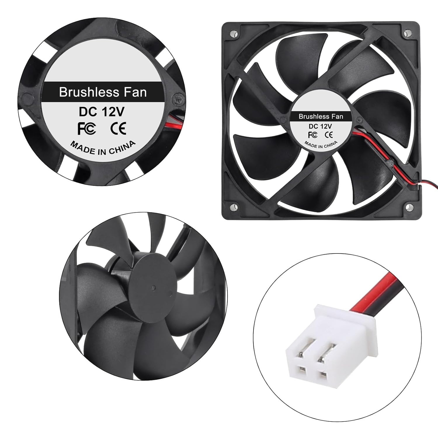 2-Pack 120mm 12V Brushless DC Cooling Fans, Dual Ball Bearing Exhaust Fan