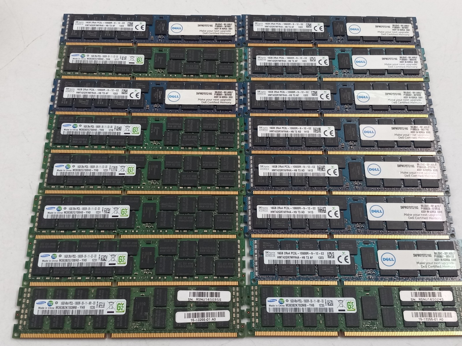 LOT OF 60 MIX BRANDS 16GB (60X16GB) PC3L & PC3-10600R ECC RAM (MM538)