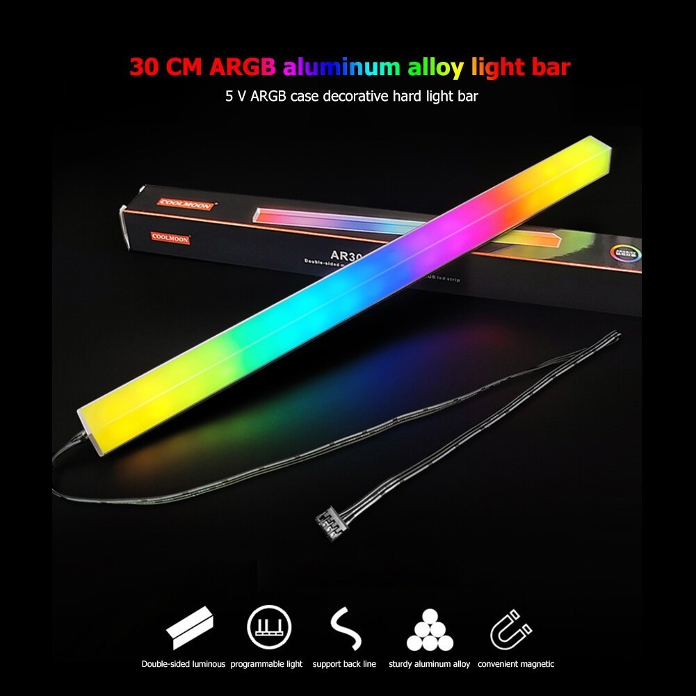 Coolmoon 5V/3Pin Small 4Pin AR30 RGB LED Strip Double-sided Magnetic