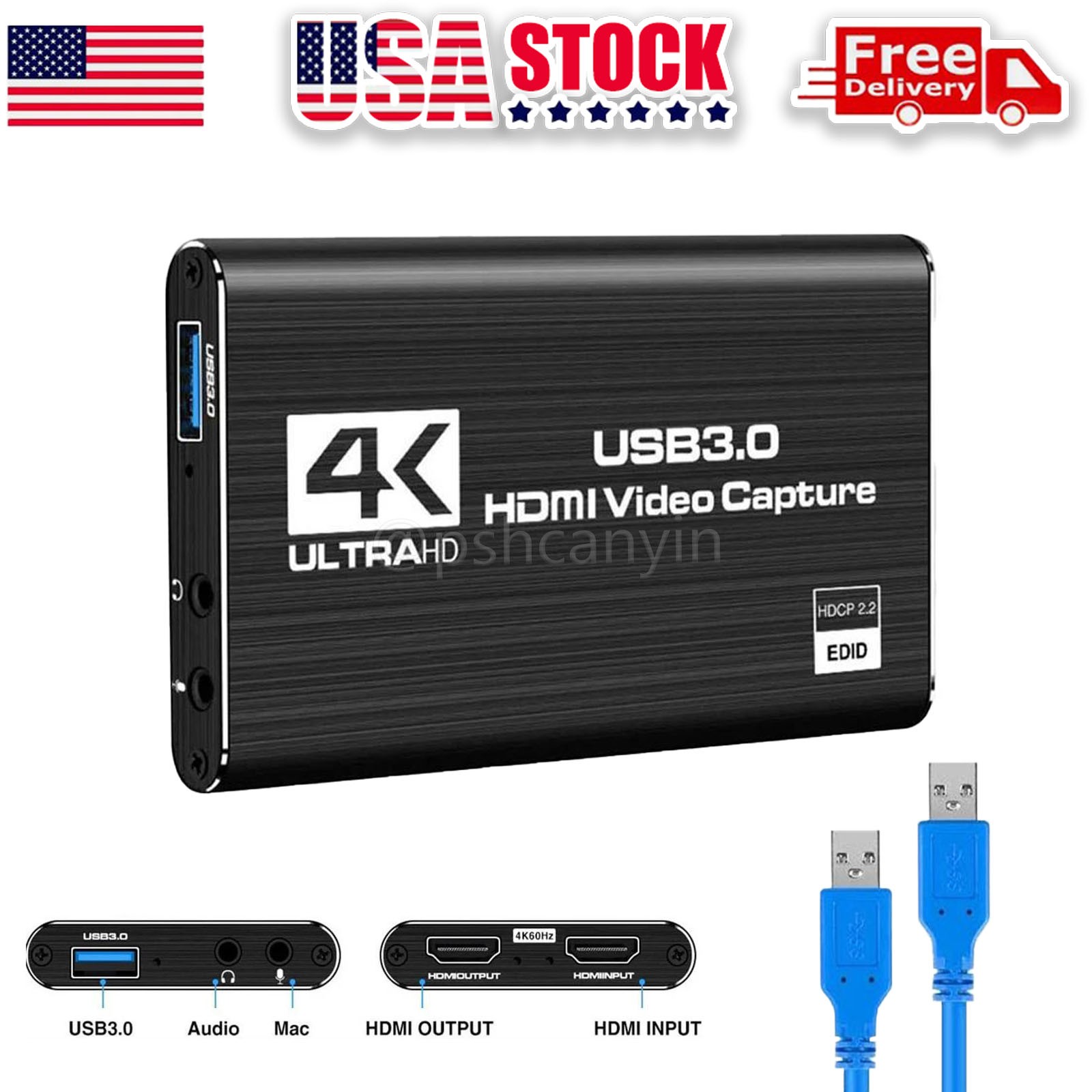 USB 3.0 4K Audio Video Capture Card HDMI Video Capture Device Full HD Recording