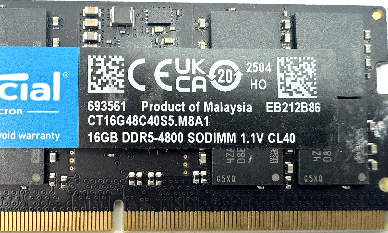 16GB Crucial CT16G48C40S5 Laptop Memory RAM, DDR5-4800 SODIMM