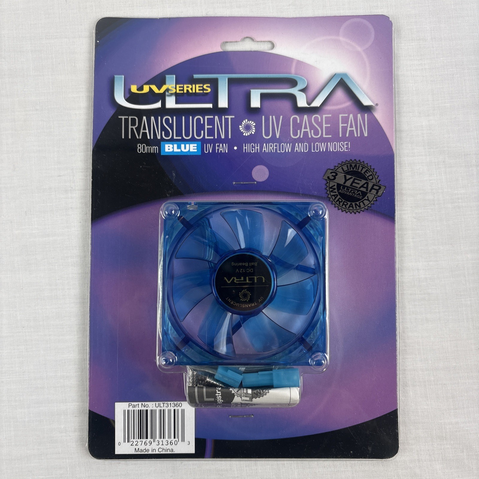 Ultra UV Series Translucent UV Case Fan 80mm Blue Low Noise Lot Of 3 NEW