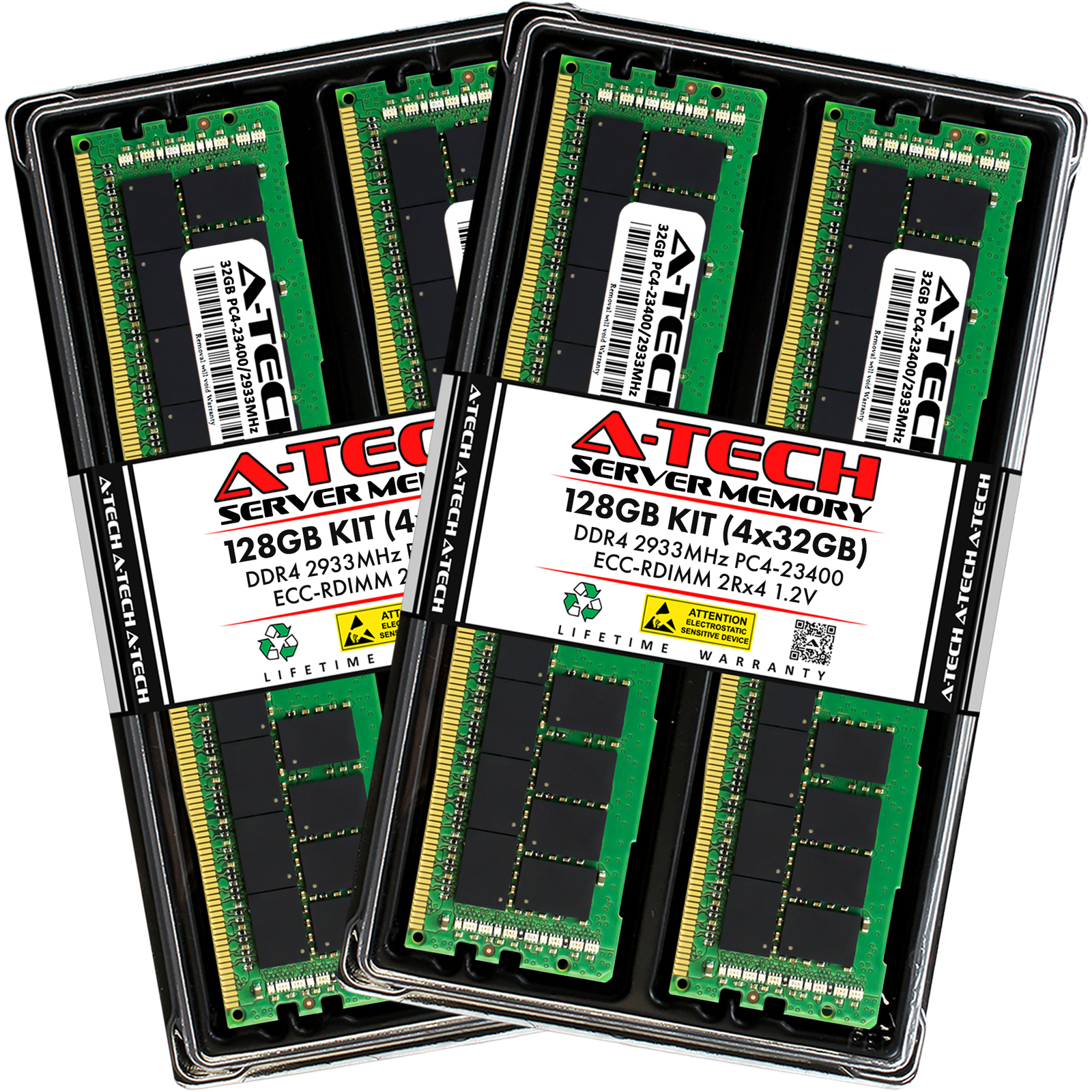 A-Tech 128GB 4x 32GB 2Rx4 PC4-23400R DDR4 2933 ECC REG RDIMM Server Memory RAM