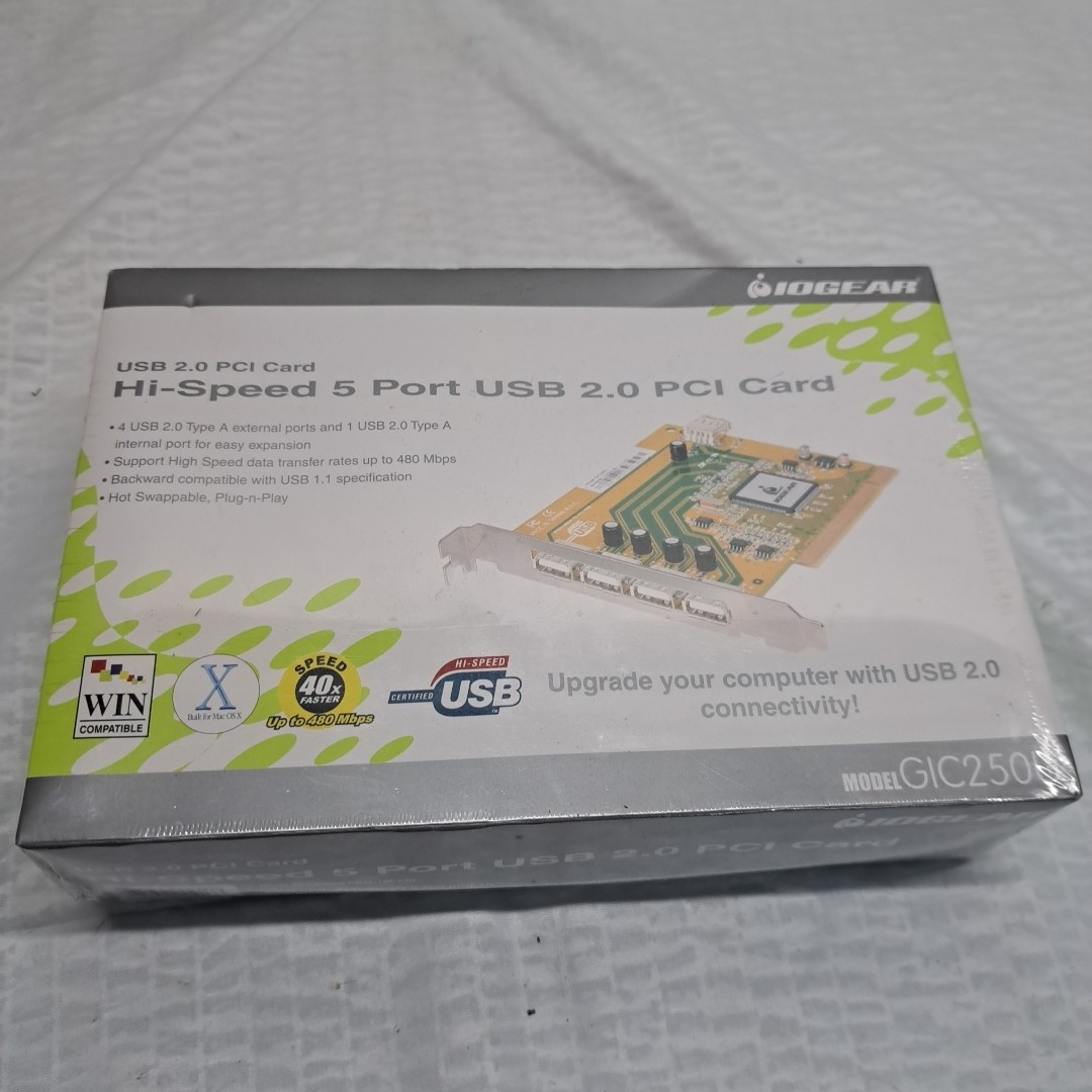 Iogear Gic250u Hi Speed 5 Port Usb 2.0 Pci Card New In Box