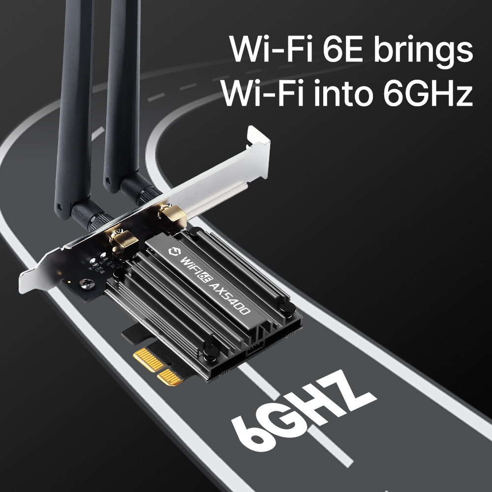 Desktop PCI-E Network Card WiFi 6E Tri-band 5374Mbps 802.11ax BT5.3 WiFi Adapter