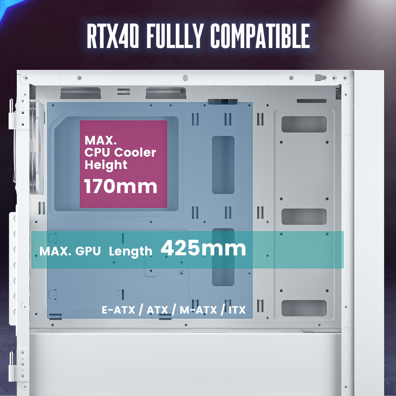 VETROO AL800 Full Tower PC Computer Case E-ATX / ATX for 40 Series GPUs Typ-C