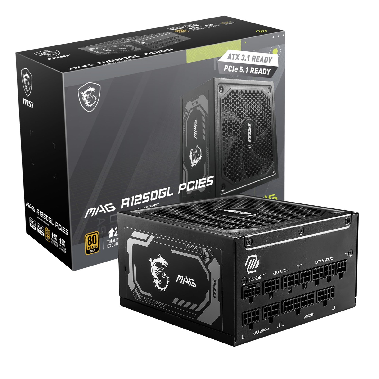 MSI MAG A1250GL PCIE5, Fully Modular Compact Gaming 1250W Power Supply