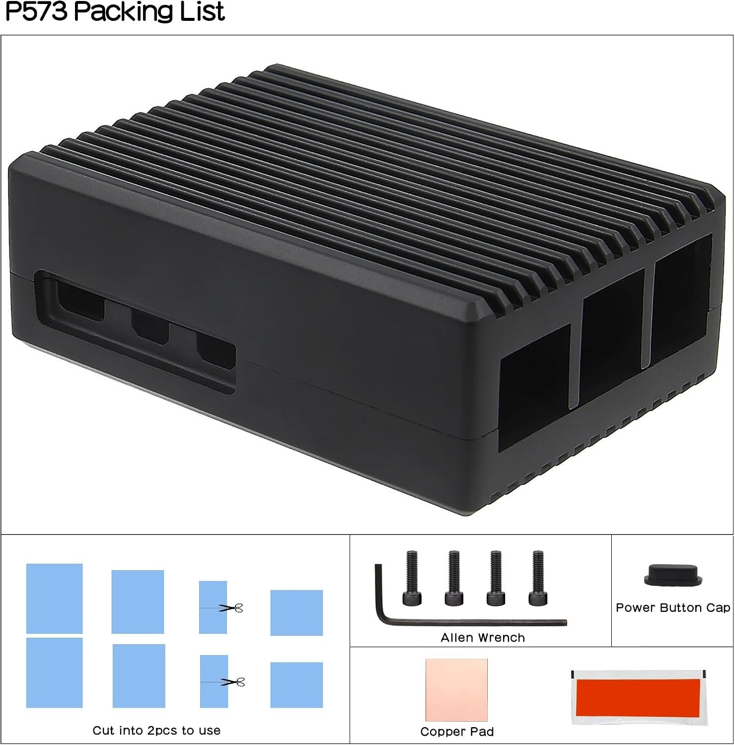 P573 Aluminum Case for Raspberry Pi 5, Fanless Heavy-Duty Passive Cooling Arm…