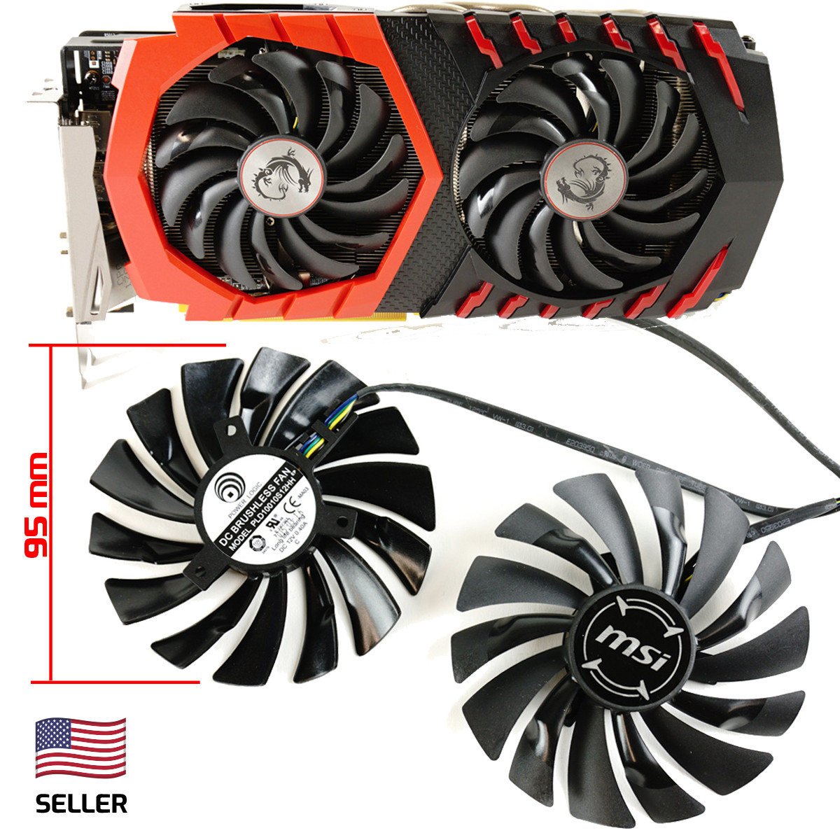 Full Set GPU Fan 95mm MSI 470 480 570 580 Gaming X PLD10010S12HH | US Seller,…