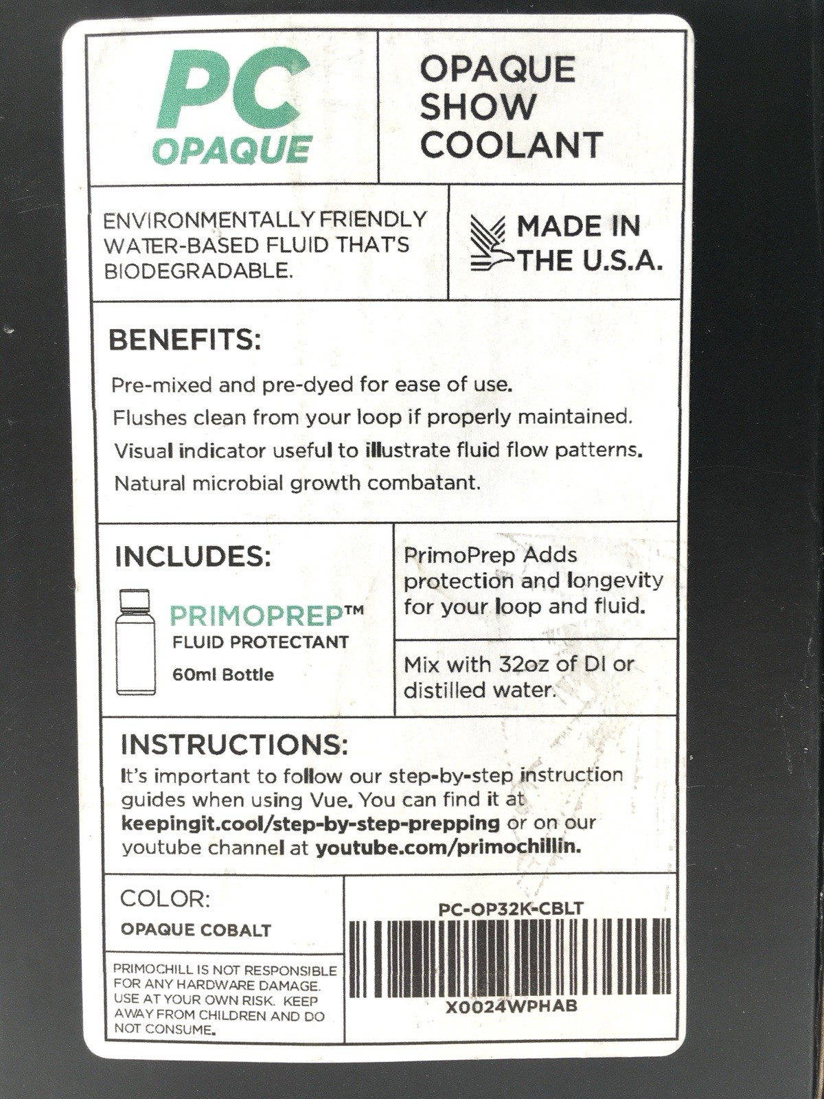 PrimoChill PC Cooling Fluid (32oz) Opaque Cobalt Blue + SYS LOOP PREP New Sealed