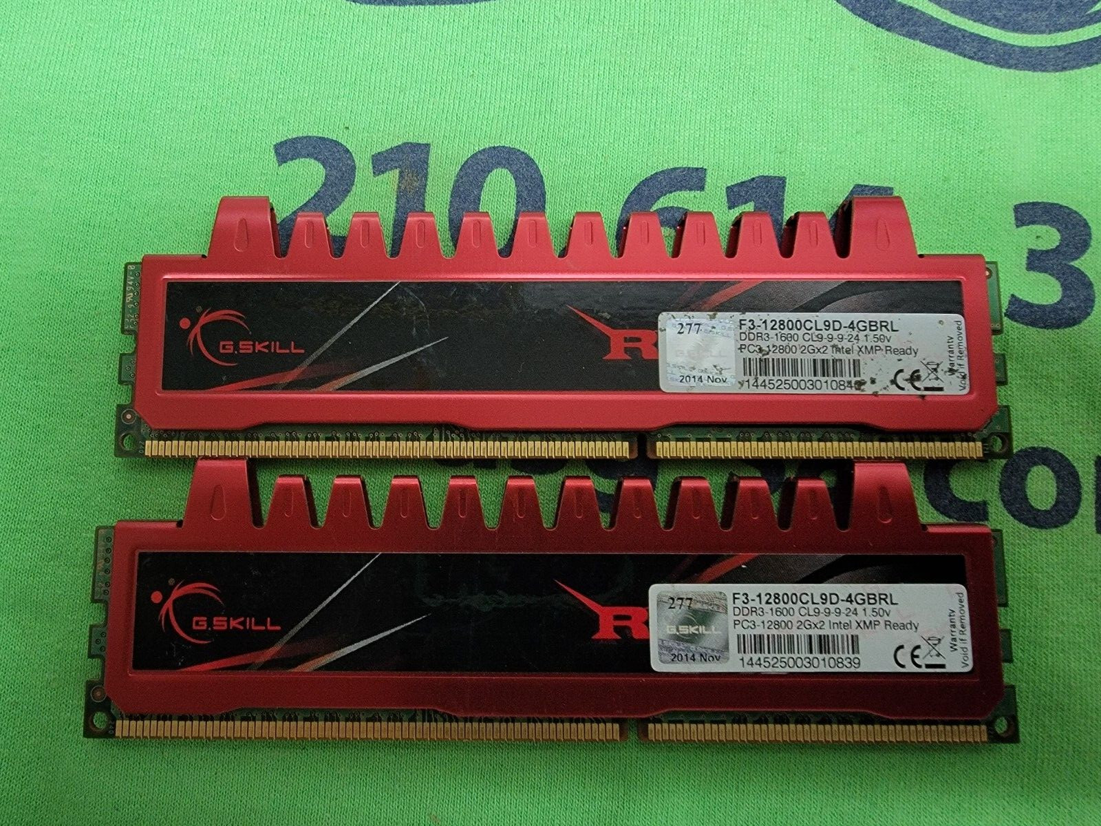 LOT of 2 – G.Skill Ripjaws F3-12800CL9D-4GBRL DDR3-1600 4GB (2x2GB) Memory