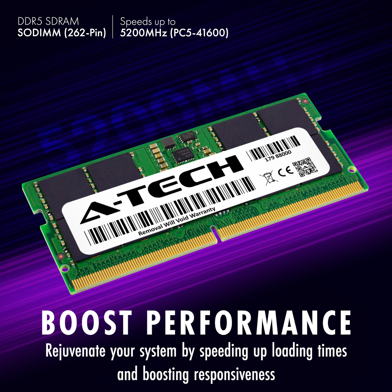 A-Tech 16GB PC5-41600 DDR5 5200 MHz Non-ECC SODIMM 288-Pin Laptop Memory RAM 1x