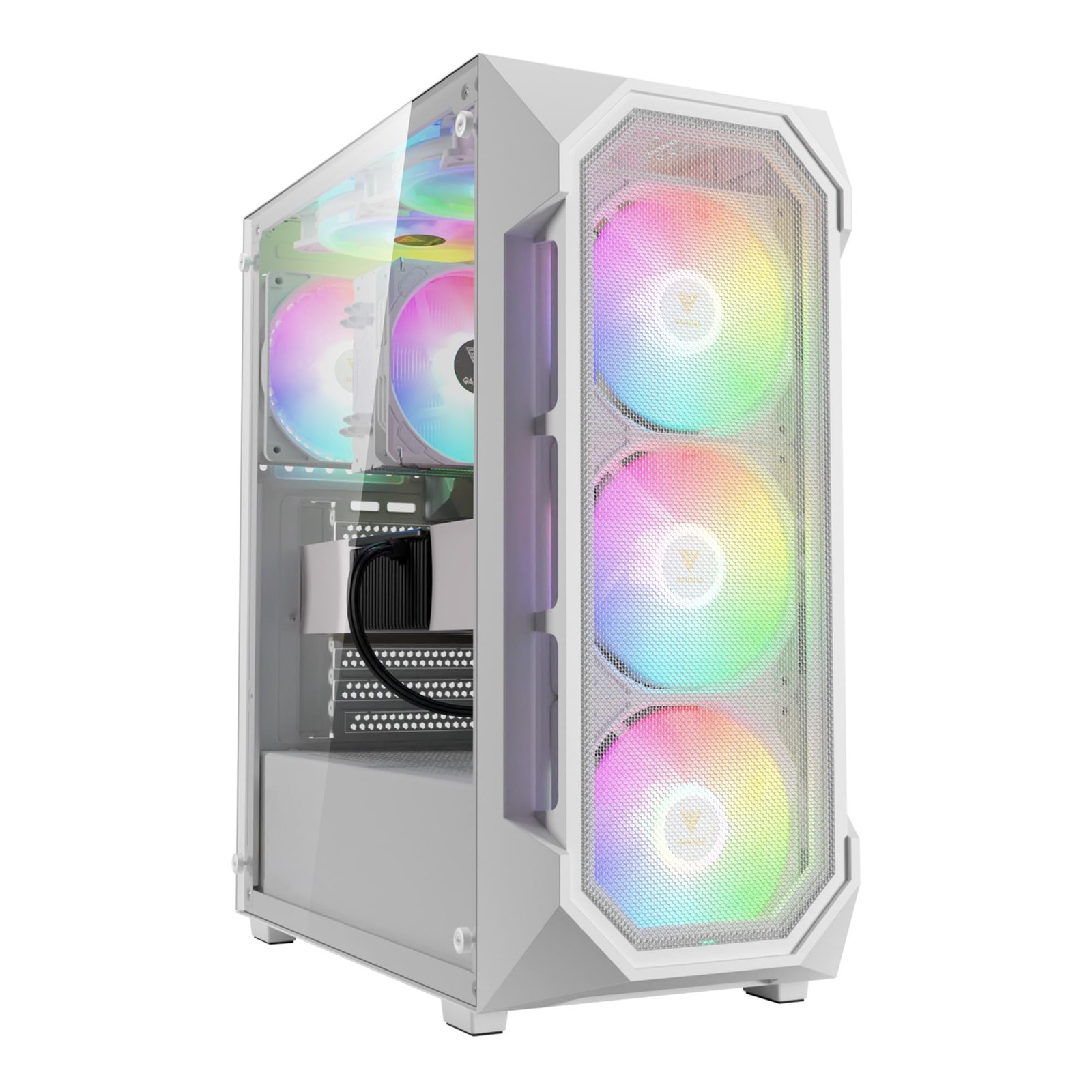 White ATX Mid Tower Gaming Computer PC Case w/Tempered Glass, Builtin 4X 120m…