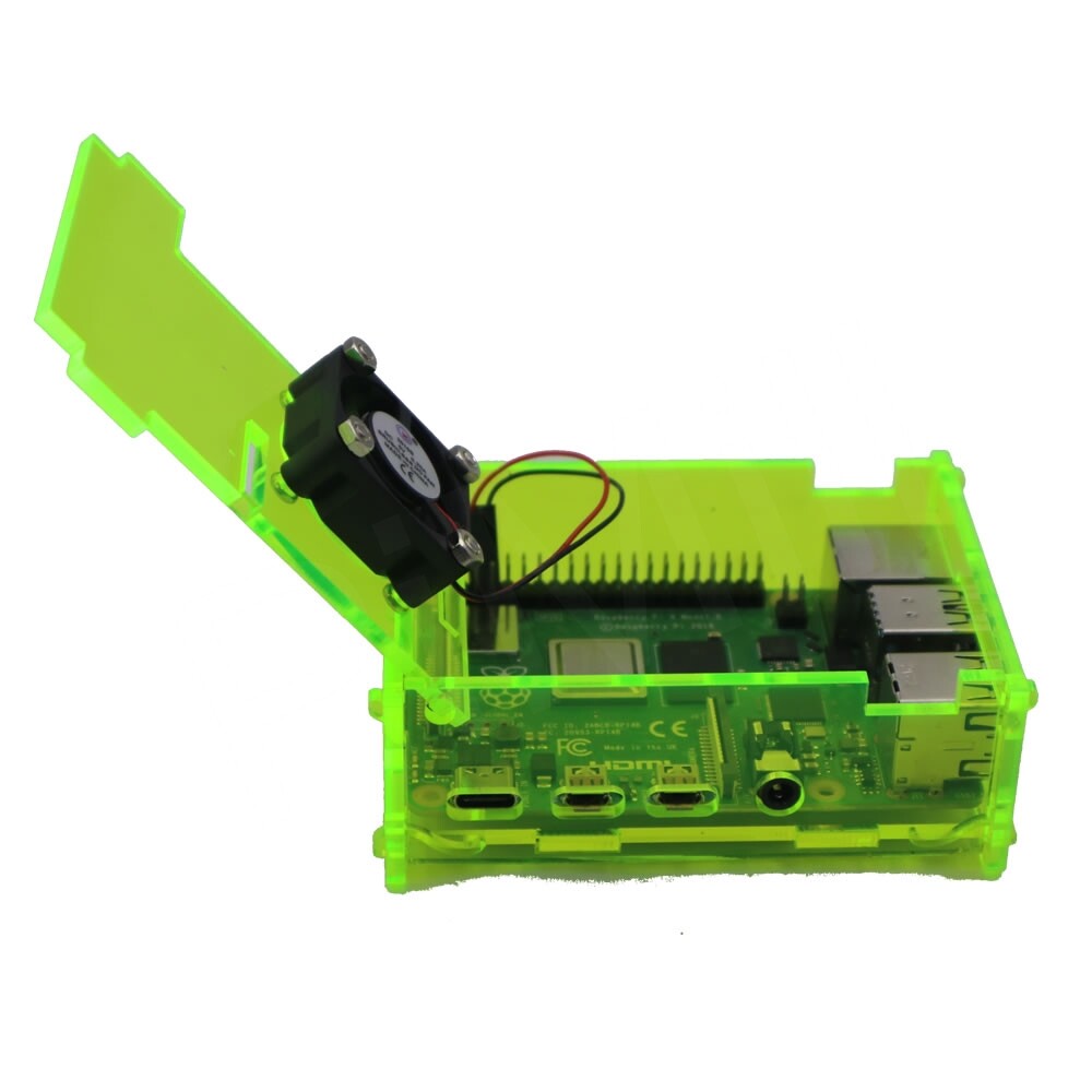 Raspberry Pi 4 Gloss Fluorescent Green Acrylic Case Enclosure Box w/Cooling Fan