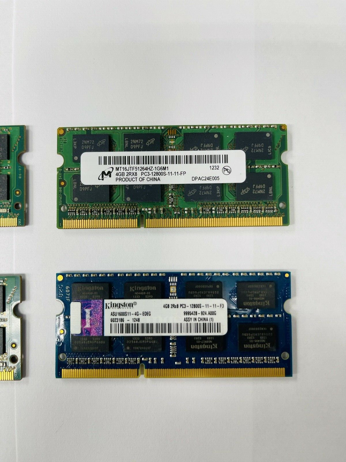 Mixed Lot of 16GB 4x4GB DDR3 2Rx8 PC3-12800s Laptop Memory RAM | Major Brands