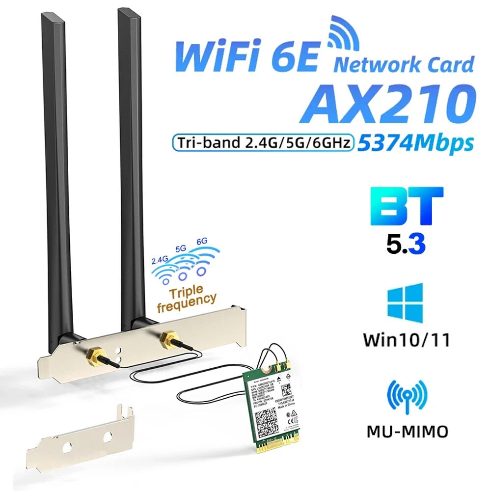 WiFi 6E AX210 Bluetooth 5.3 5374Mbps Wifi Card Wireless Adapter Windows 10 11 PC
