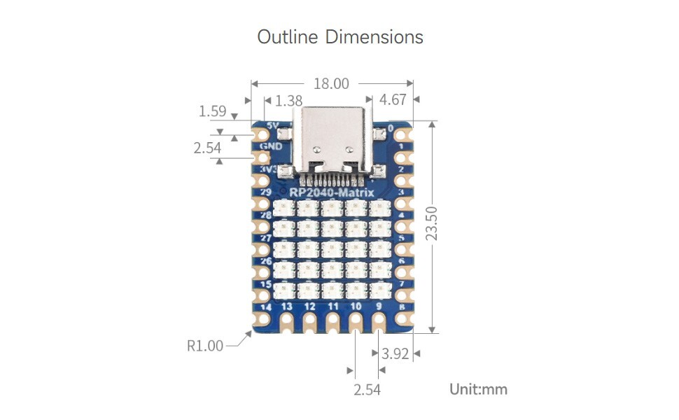 Waveshare RP2040-Matrix Development Board 5×5 RGB LED Matrix On Official RP2040