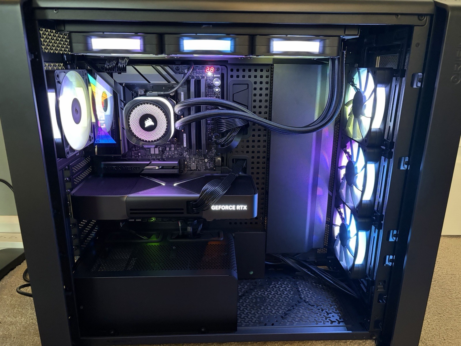 CORSAIR Gaming Desktop PC Case + iCue 360 RBG AIO, RX120 Fans+Hub, RM1200x PSU