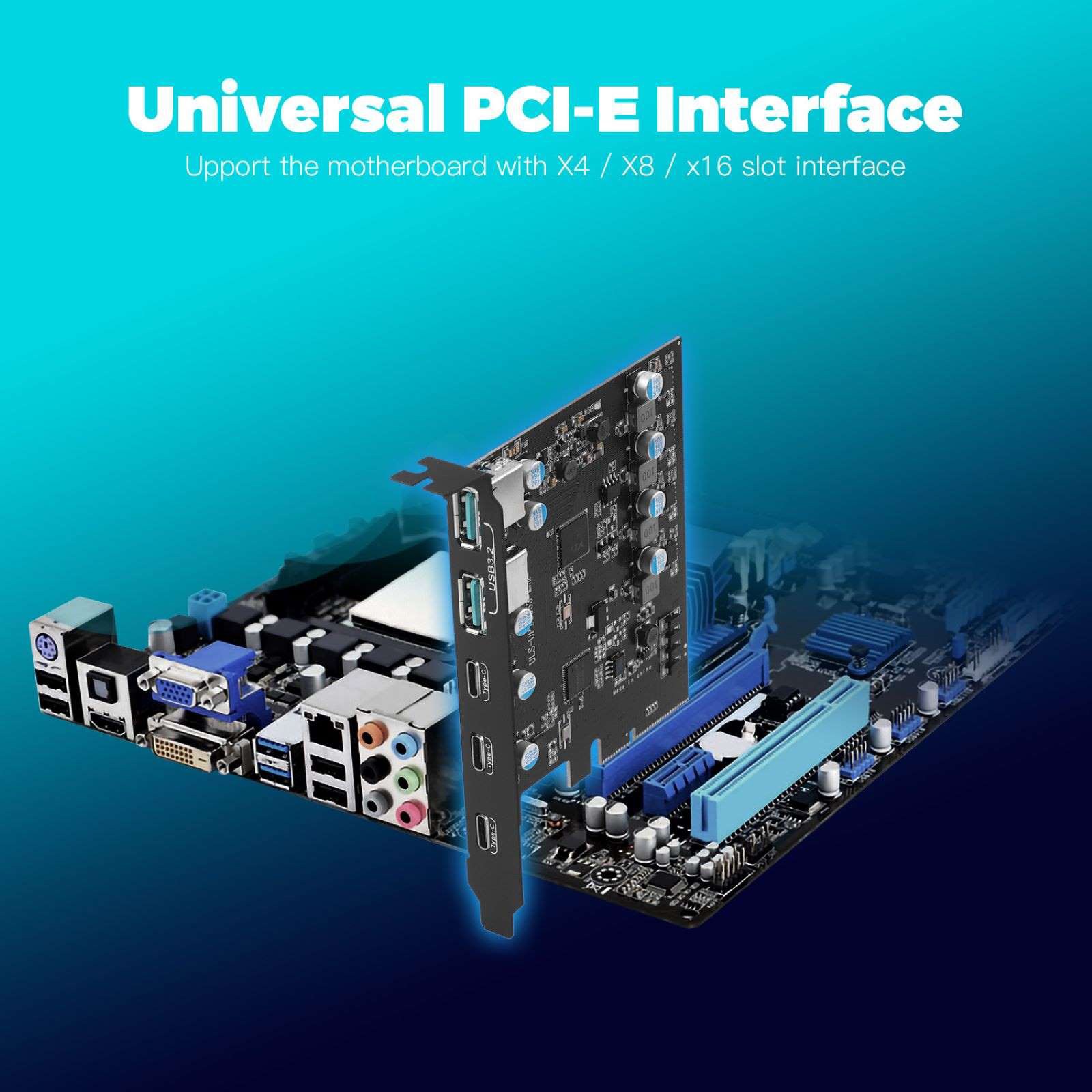 PCIe to Expansion Card 20 Gbps Bandwidth 5 Ports( 2*USB-A 3*USB-C) For Win