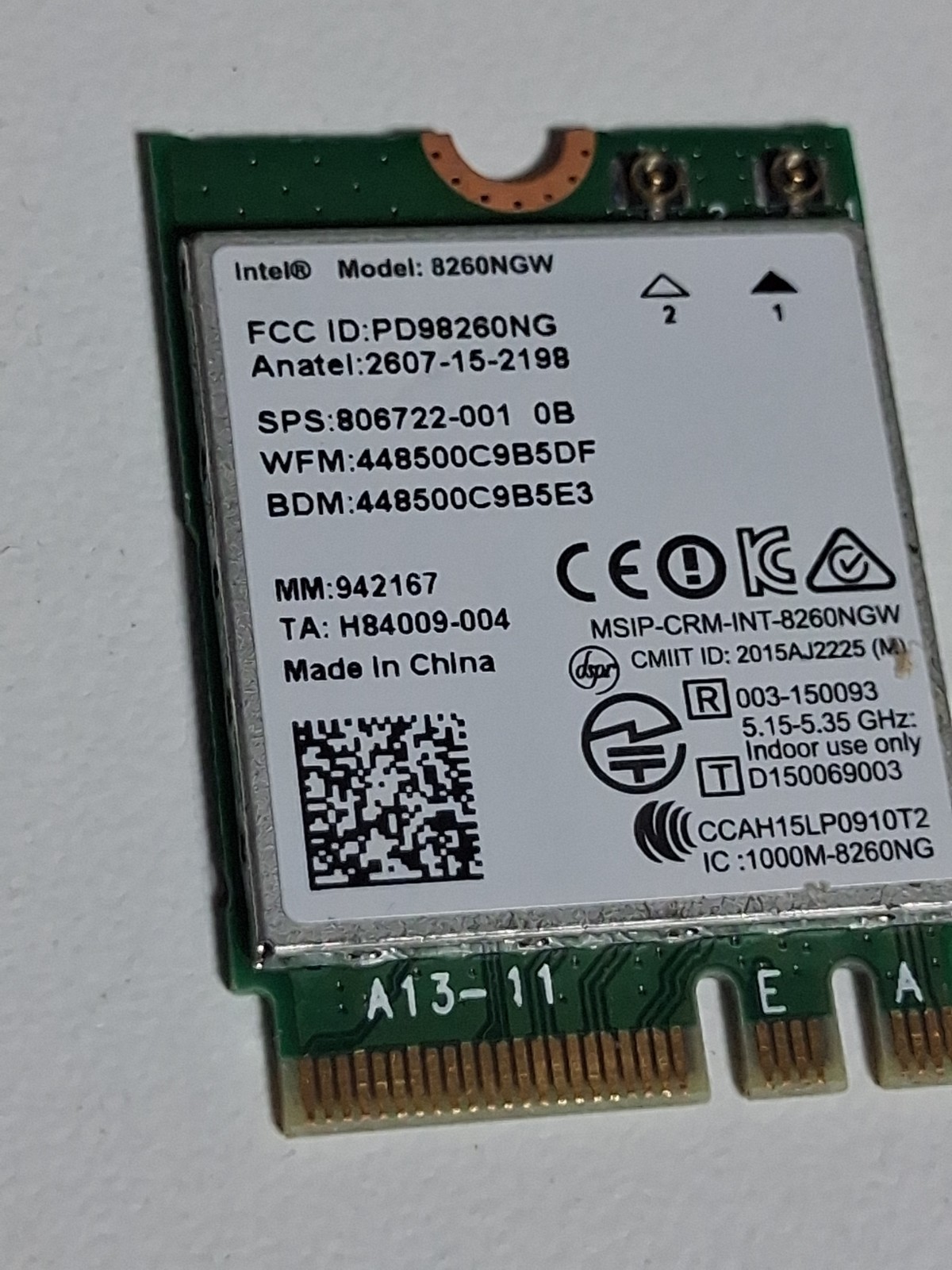 Intel 8260NGW Dual Band Wireless-AC Bluetooth WiFi M.2 Card