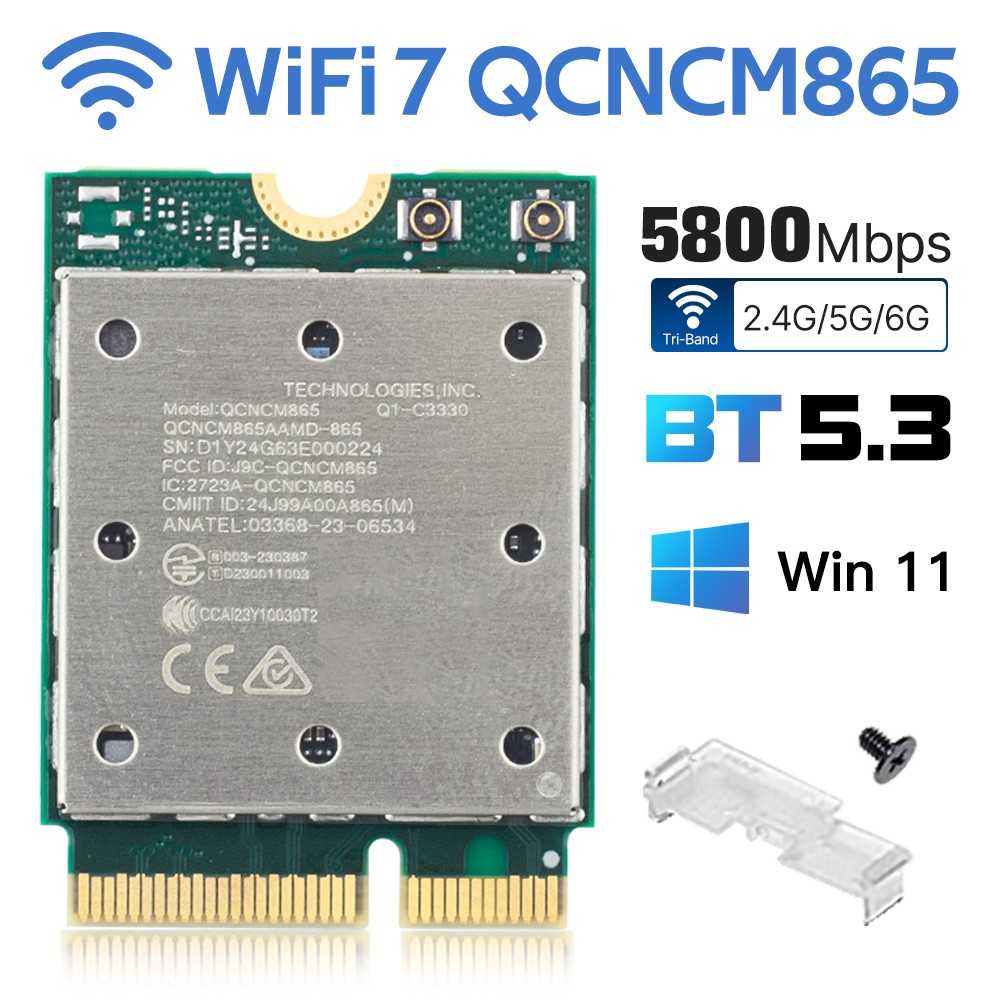WiFi 7 QCNCM865 WiFi Card BT5.3 Tri-Band 2.4/5/6Ghz 5800Mbps Network Adapter