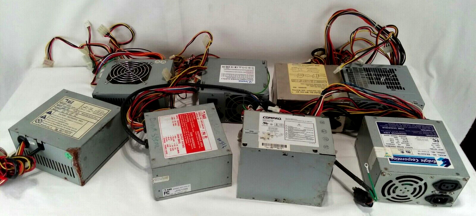 LOT OF 8 – Different Assorted Computer Power Supply Units w/ Wiring – untested