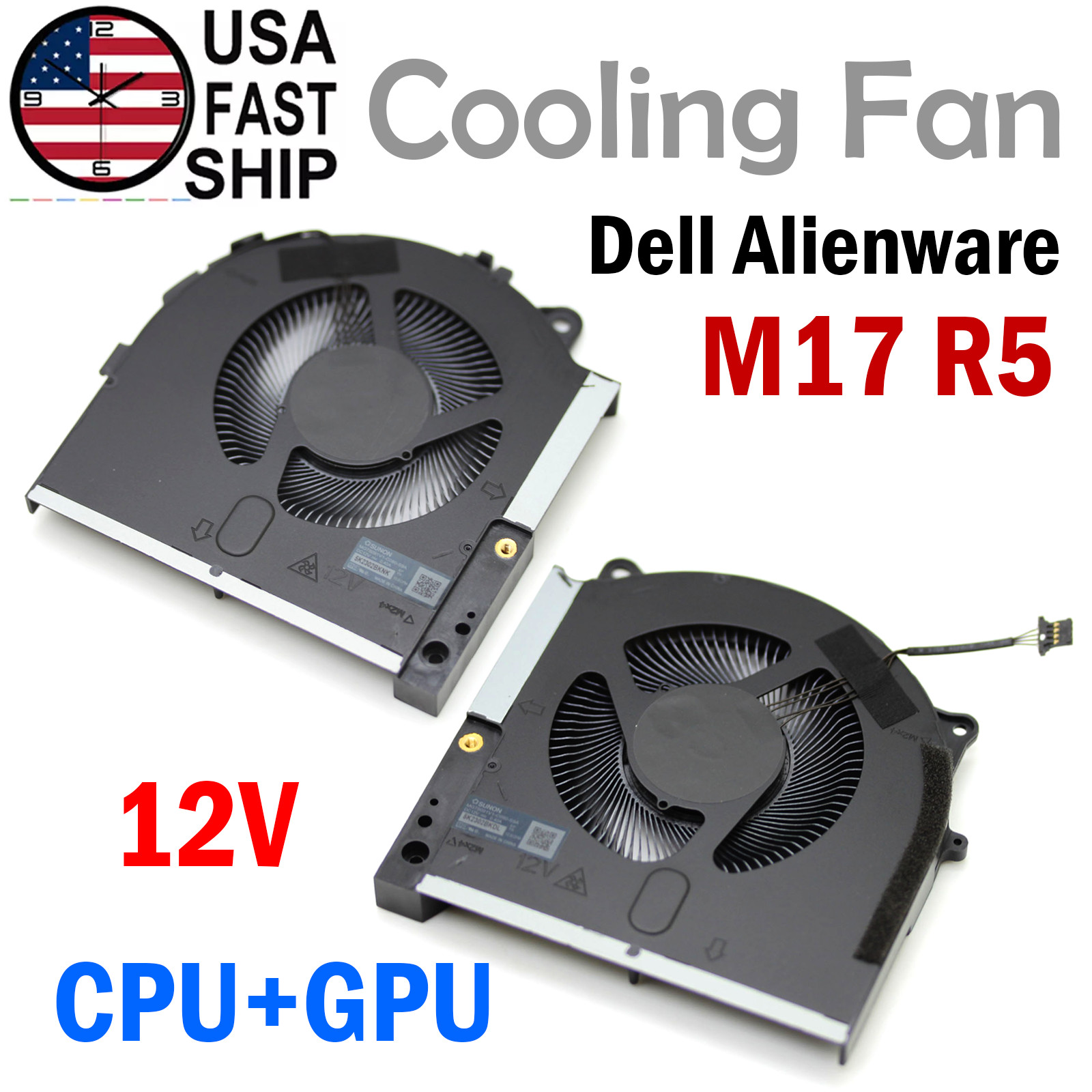 OEM CPU + GPU 12V Fans For DELL Alienware M17 R5 AMD MG75091V1-C080-S9A C090-S9A