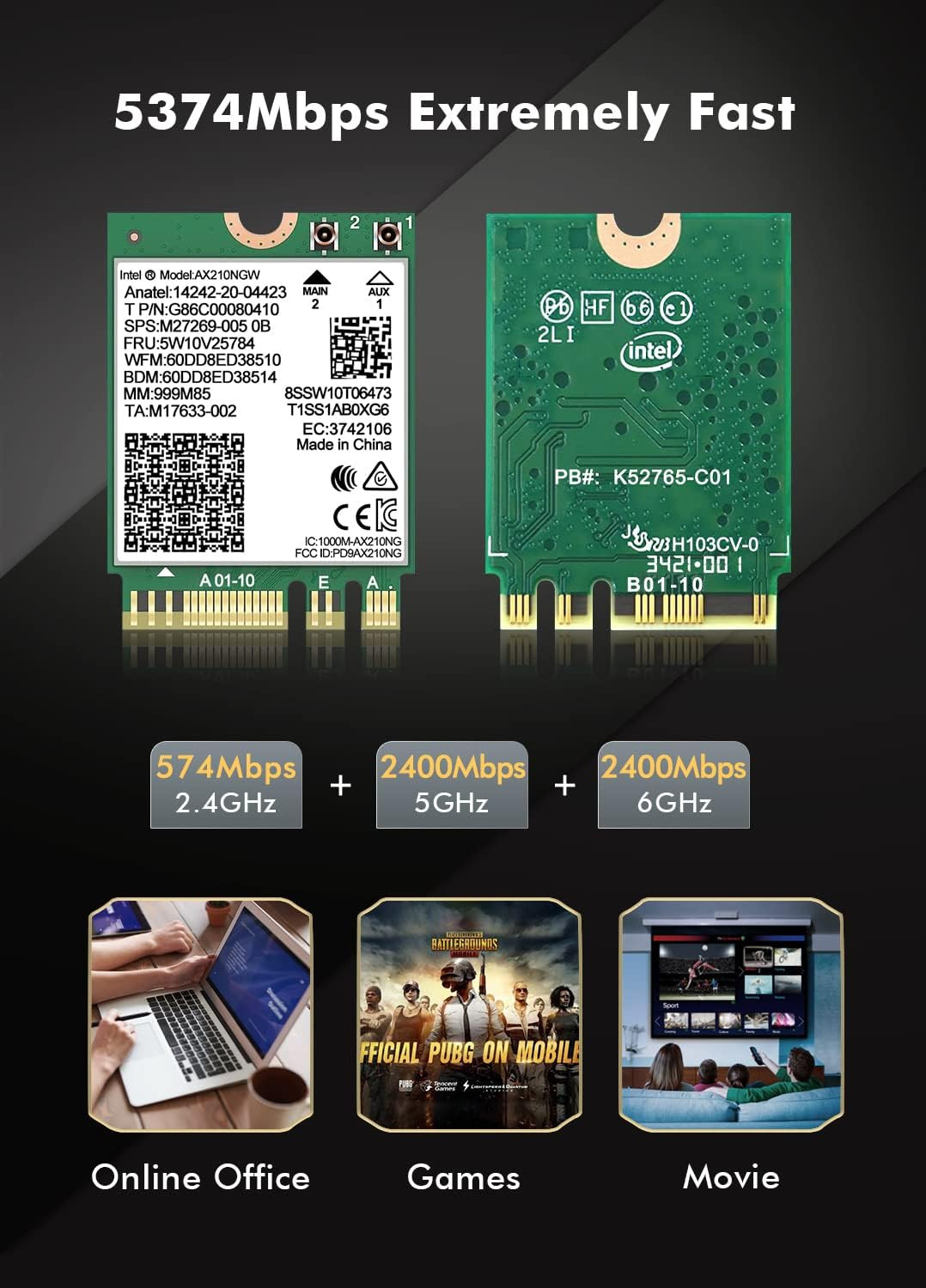Wifi 6E Wireless Card Intel AX210 NGW Bluetooth 5.3 Tri-Band 5400Mbps Network Ad