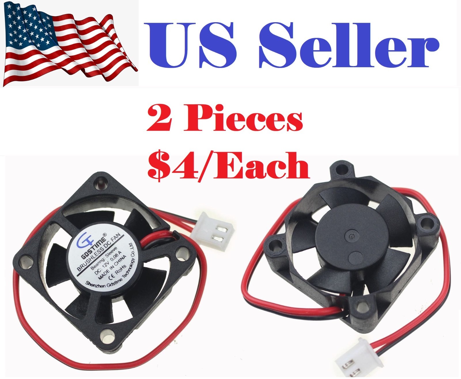 2PCs Gdstime Cooling Computer Fan 3010 30x30x10mm 12V Brushless DC Cooling Fan
