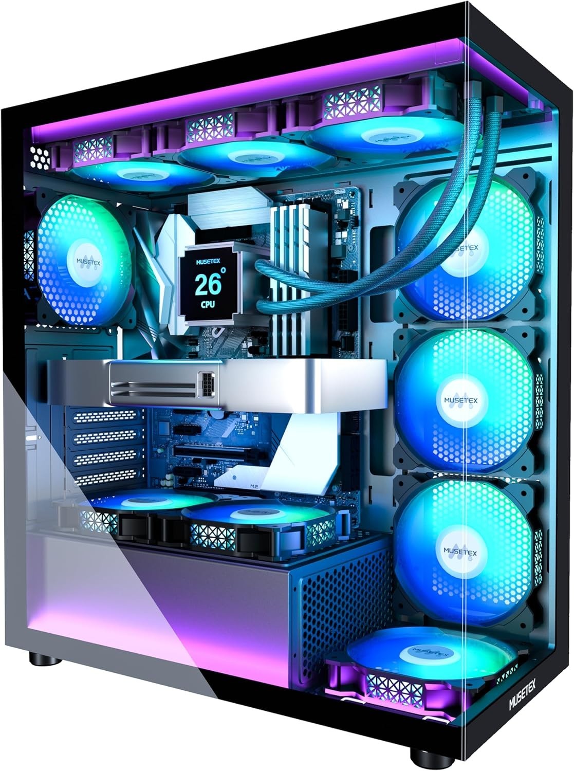 ATX Mid Tower Case with Dual Tempered Glass and RGB Lighting