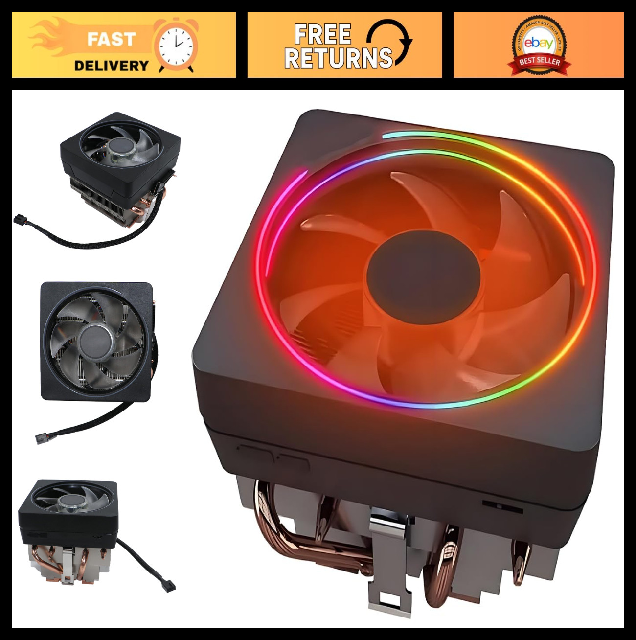 High-Performance CPU Cooler with RGB Prism, 95mm Fan, Copper Base, AMD Compatibl