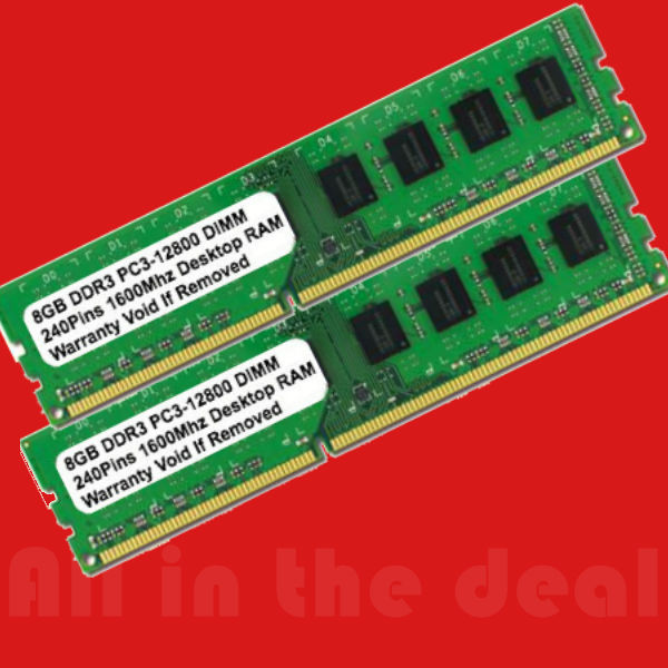 16GB Kit 2x 8GB DDR3 PC3-12800 1600Mhz DESKTOP MEMORY 1600 240 PIN Non-ECC RAM