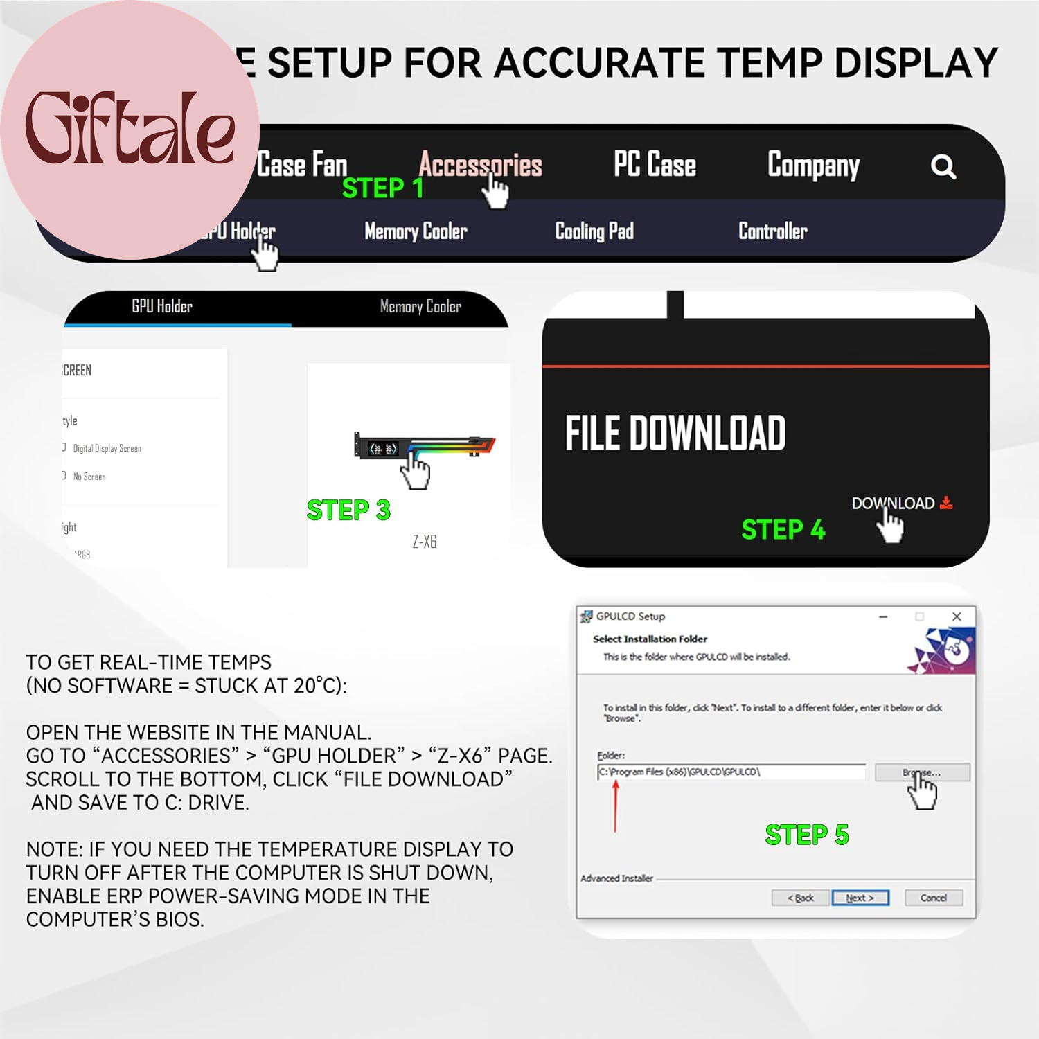 ARGB GPU Support Bracket with CPU & GPU Temp Display, Universal Graphics Card Su