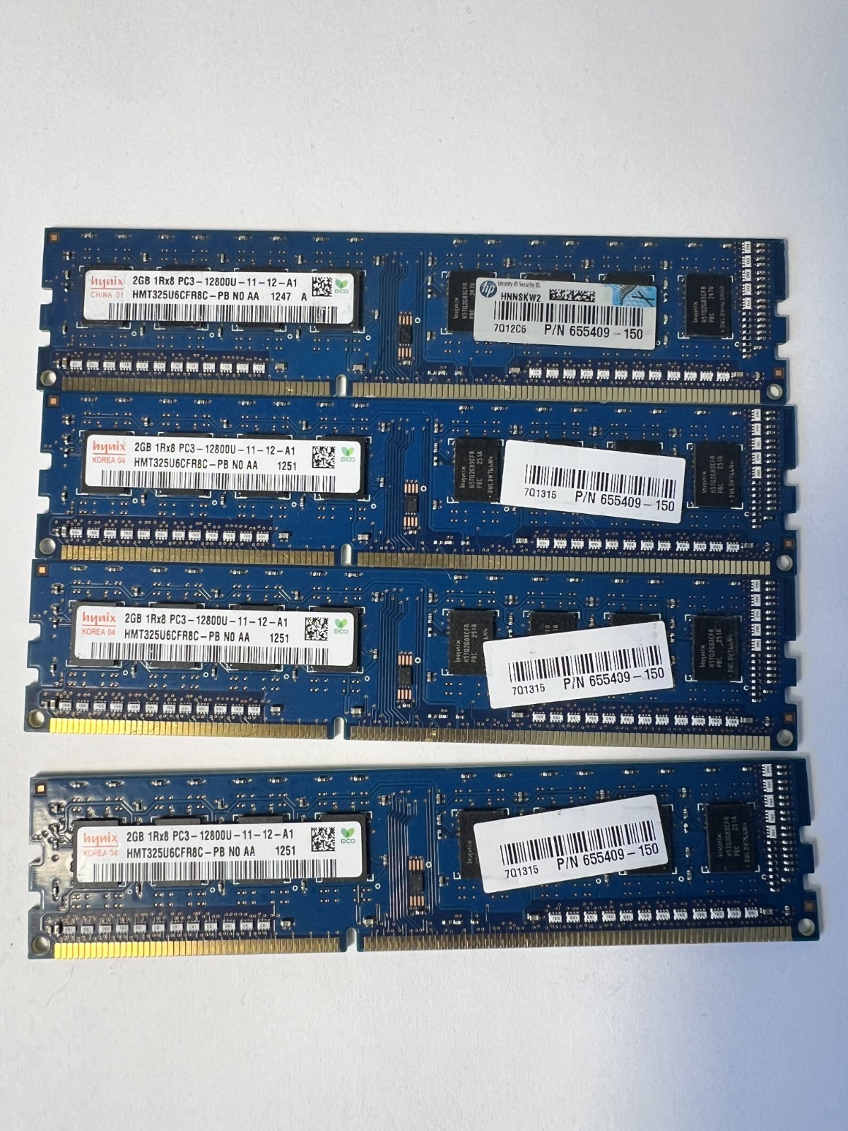 Hynix 8GB (4x2GB) 1Rx8 PC3-12800U DDR3 RAM Kit Memory HMT325U6CFR8C-PB Lot of 4