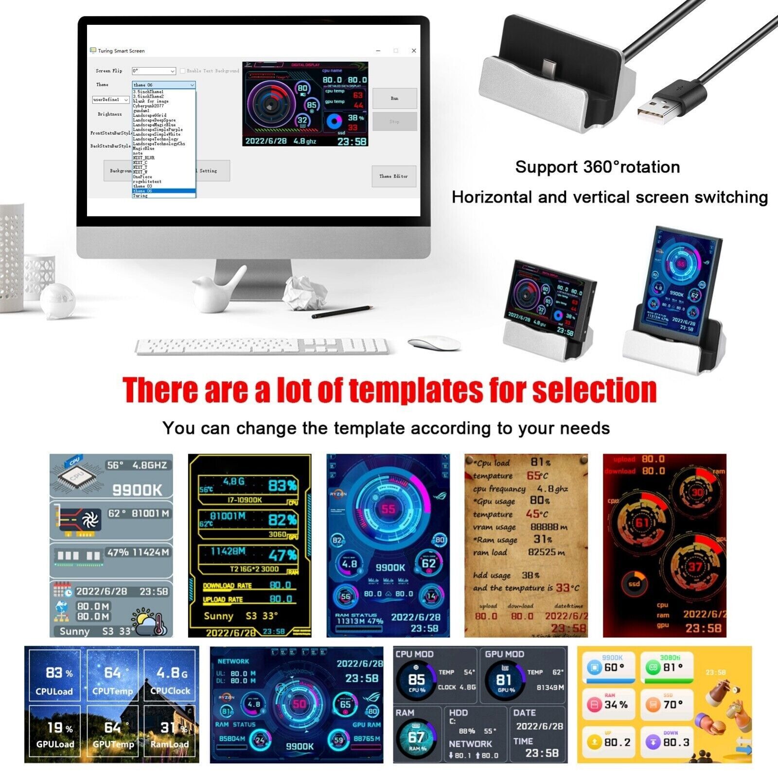 HD LED Display Board For Pc Case Computer Performance Monitor Screen Cpu Gpu Ram