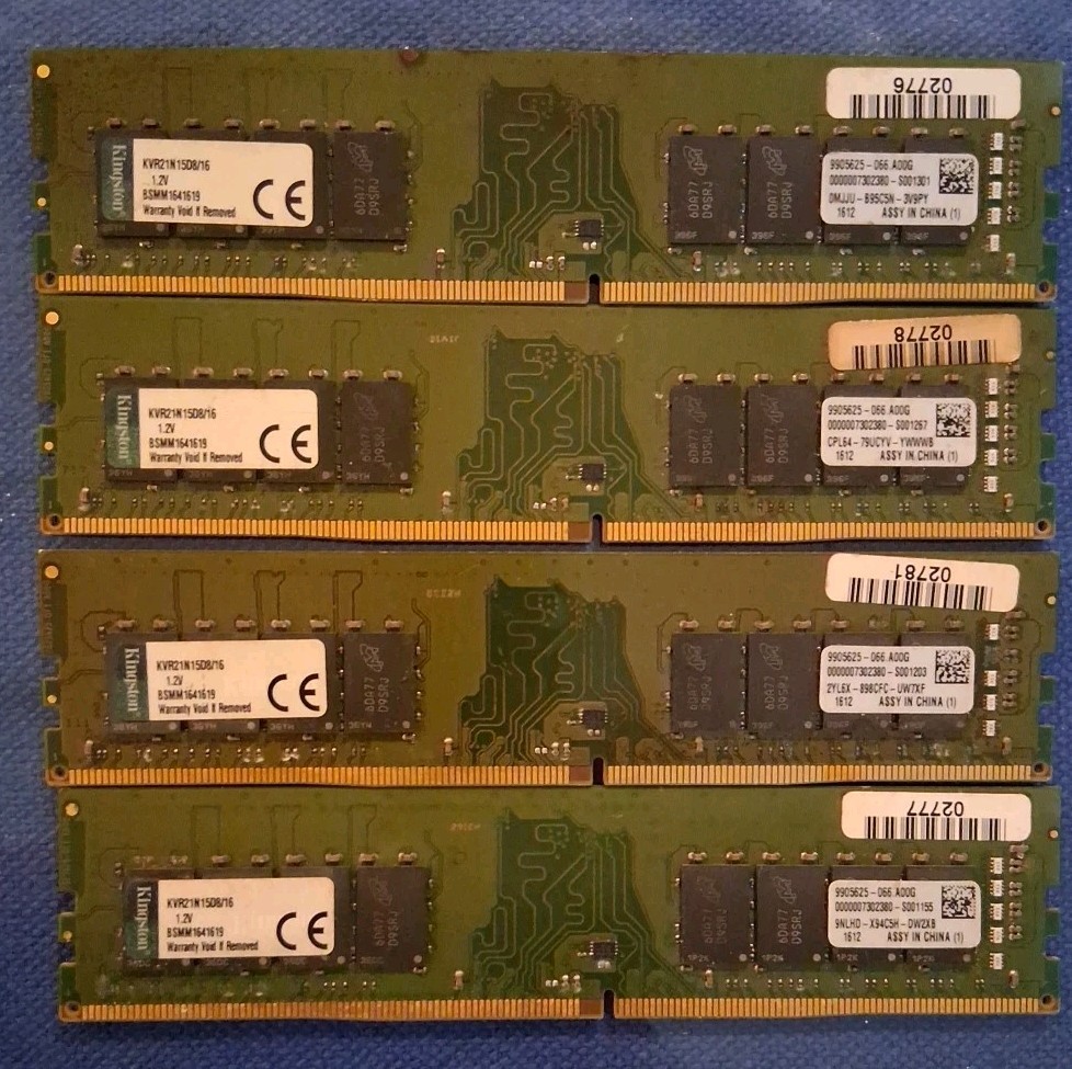 Lot of 4 sticks of DDR4 16GB DESKTOP Ram – KVR21N15D8/16